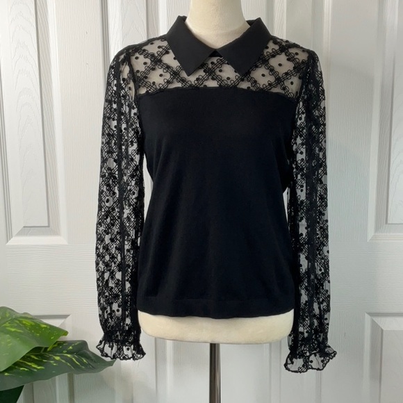 Adrianna Pappell Women’s Swiss Dot Peter Pan Collar Sweater Top Size M - Picture 1 of 14